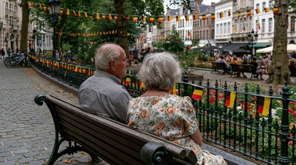 Obraz premium Senior Couple Enjoying Belgian National Day