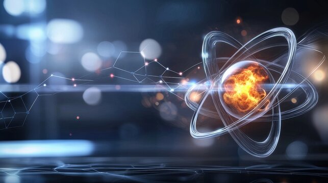 A visually striking depiction of a scientific experiment exploring the fundamental properties and dynamics of atomic energy and its potential applications in technology and scientific research