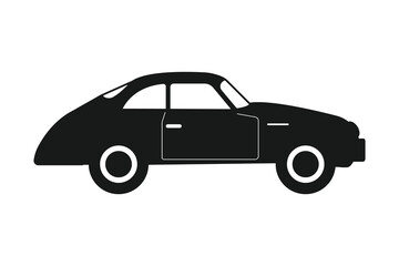 Fototapeta premium A single black silhouette of a classic retro sports coupe stands on a plain white background.