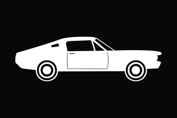 Fototapeta premium A crisp white vector outline of a classic American car is shown. The sleek retro vehicle stands out brightly against a plain dark black background.