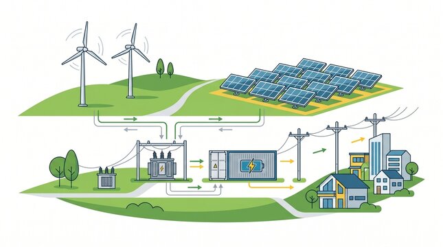 Renewable energy production and power distribution diagram