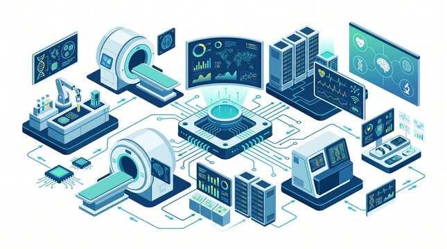 Medical technology and digital healthcare system infographic