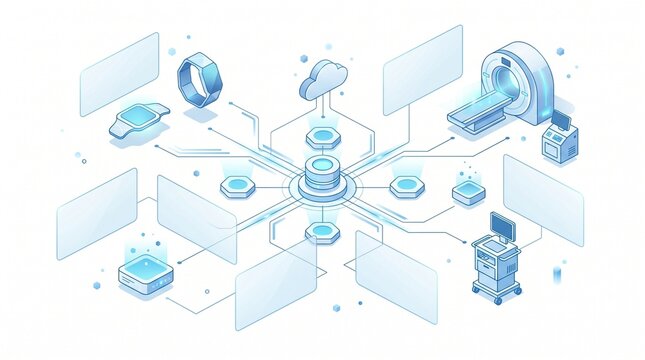Isometric medical technology network connected to central data