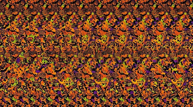 Stereogram autostereogram hidden 3D image, abstract orange and purple repeating pattern, psychedelic optical illusion background for creative projects