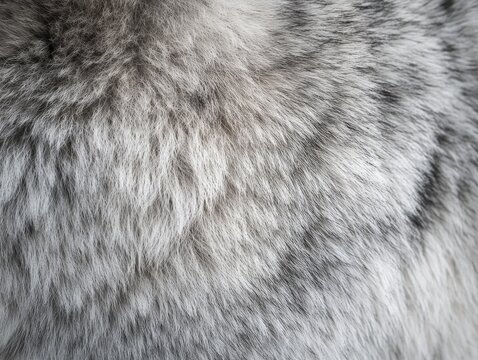Close-up of a gray wolf thick fur, showing intricate texture and color variations