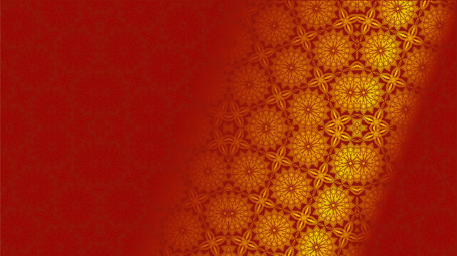 Luxury red and gold geometric ornament seamless pattern background. Elegant oriental mandala floral vector illustration for wedding invitation, premium packaging, and festive banner.