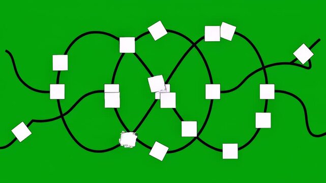 Geometric pattern evolving with interconnected nodes on a vibrant green background
