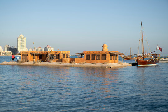 Doha, Qatar - December 14, 2023: Traditional Dhow Boat Festival Katara Beach Qatar