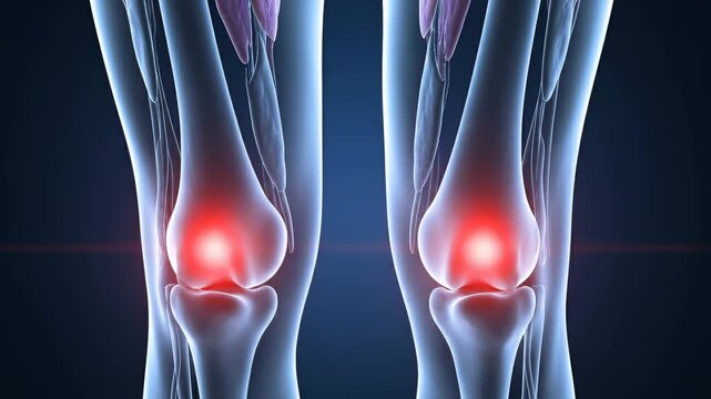 Human Knee Joint Anatomy with Inflammation during Medical Examination