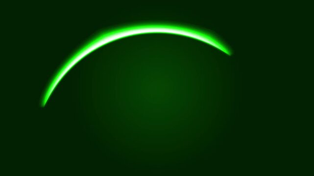 Green neon light arc animation on dark background, Futuristic glowing energy sweep loop
