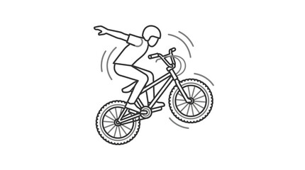 Obraz premium BMX rider performing jump trick line art illustration.
