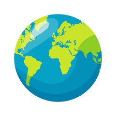 Fototapeta premium Planet Earth icon in flat style isolated on white background. Continents globe for poster, banner, card back to school, world environment day and other eco events preservation of our planet. Vector.