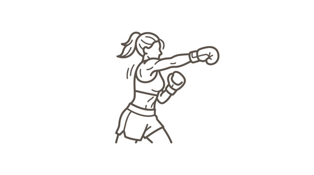 Female boxer throwing a punch line art illustration.