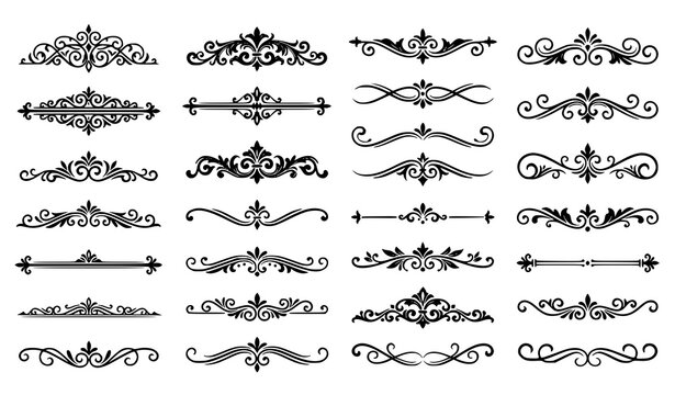 Vintage Decorative Divider Collection with Ornamental Flourishes Scroll Elements and Elegant Border Designs