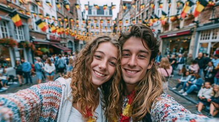 Obraz premium Travelers Celebrating Belgian National Day