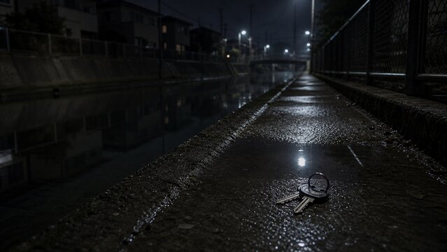 House Keys Dropped by Dark Drainage Canal