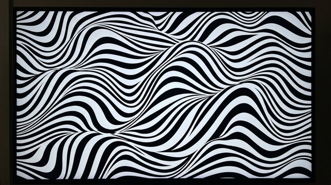 Black and white optical illusion wave pattern background with illusion, abstract