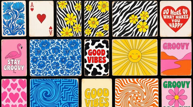 Groovy retro pattern collection with hippie aesthetic patterns psychedelic