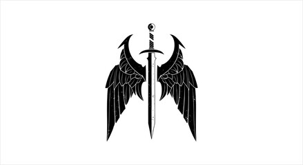 Obraz premium Black Angel Wings Sword Emblem Symbol Design.