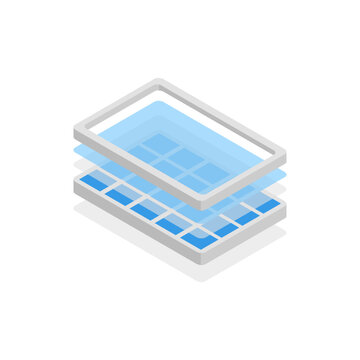 Solar panel layer, isometric icon. Photovoltaic module structure and solar technology