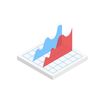 Area chart, isometric icon. Statistical trend and data analysis