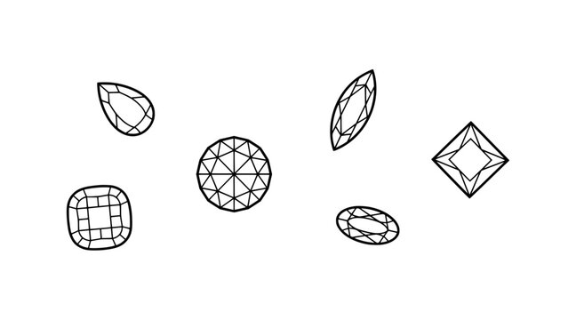 Diamonds of Varying Shapes and Sizes Each with Intricate Faceting Designs Featuring Diamond, Gemstone, Jewelry with Gem