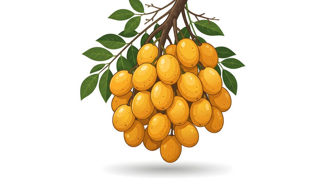 Bunch of fresh ripe yellow langsat fruits on branch