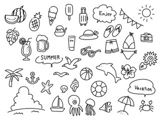 Obraz premium 夏のかわいい手描きイラストセット