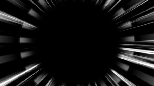 Abstract black background with gray streaks radiating outward in a dynamic motion blur effect