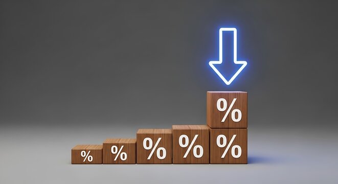 Wooden blocks with percentage signs showing a downward trend