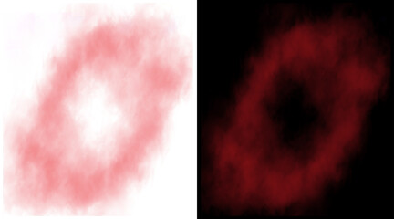 Abstract red smoke ring on white and black backgrounds, ethereal circular nebula cloud texture, mystical crimson vapor ring design elements © Shovon
