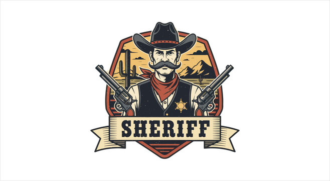 Sheriff Emblem with Cowboy Holding Guns.