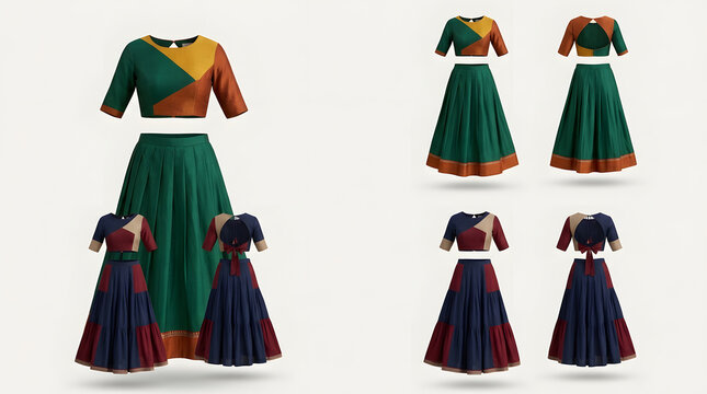 Traditional Indian Lehenga Choli Women's Ethnic Wear Clothing 3D Model Asset Collection