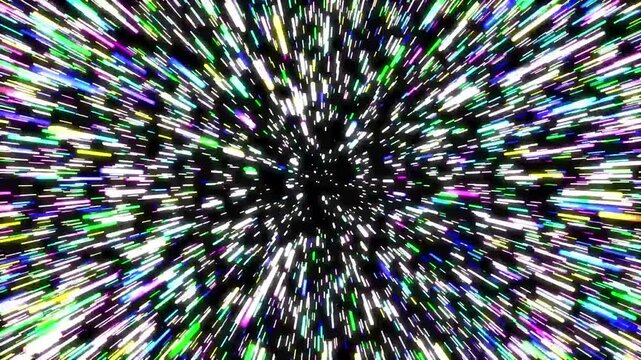 Glowing Neon Rays Motion in SPACE, lightspeed journey through time continuum. 3D Animation with 4 color neon lights. FUTURISTIC and ABSTRACT colorful background.  Digital Wallpaper Design Concept 