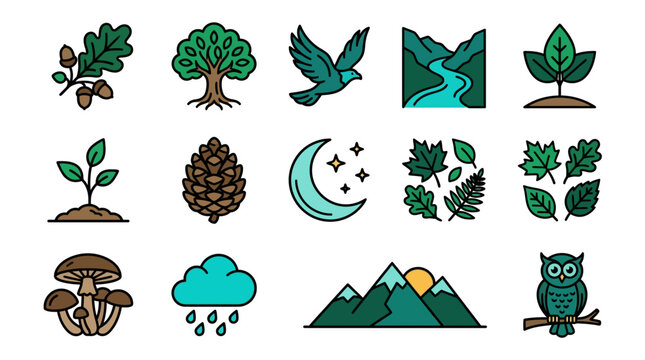 Nature scene with various plants and animals depicted in a stylized illustration hell 112