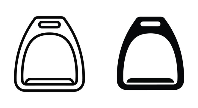 Horse riding stirrup icon set, equestrian equipment for mounting and riding, vector illustration of a metal stirrup for a horse saddle isolated on white background