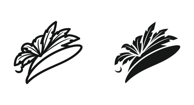 Vintage 1920s flapper hat with feathers icon, retro fashion accessory for women, elegant headwear for gatsby style party, vector illustration isolated on white background