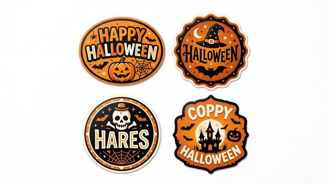 Halloween sticker pack vintage style jack o' lantern bats skull designs