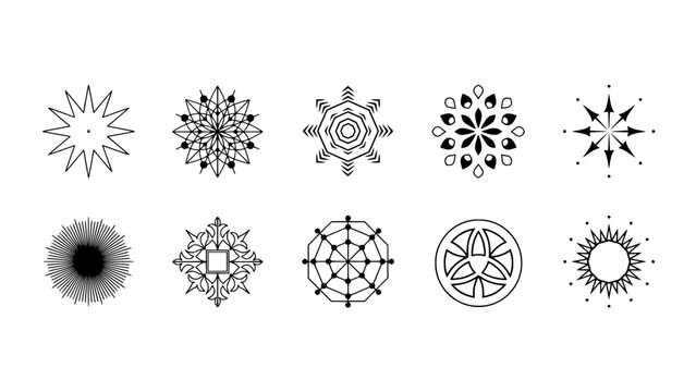 Geometric Mandala Designs Arranged in a Symmetrical Pattern with Intricate Linework and Dot Details Featuring Design, Symmetry