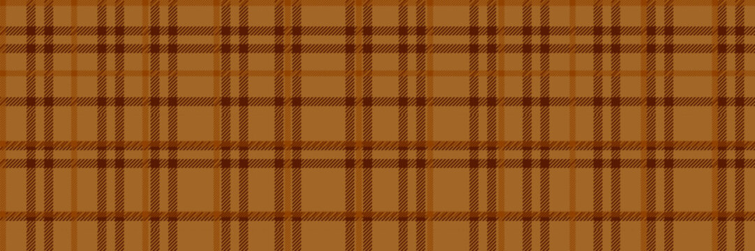 Brown plaid pattern with seamless tartan checks creates classic fabric texture for traditional Scottish design and modern textile projects.