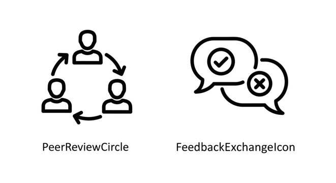 Peer review workflow circle and positive negative feedback exchange icons with feedback workflow exchange communication decision management evaluation dialogue positive negative