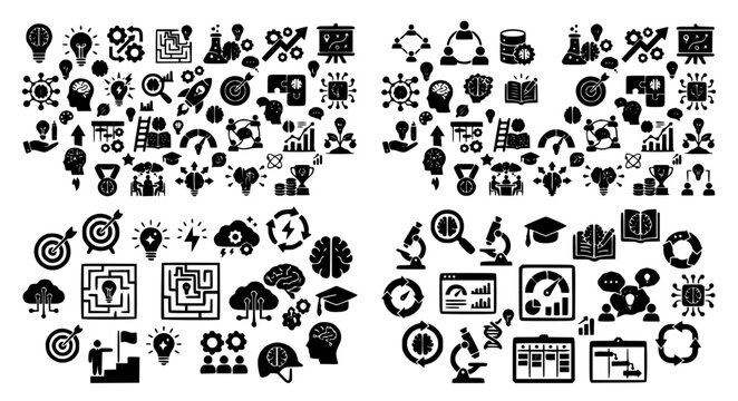 Data Analytics and Big Data Technology Icon Set. Data Security, Mining, Network and Server Solid Vector Collection