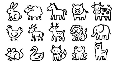 Fototapeta premium Cute animal outline illustrations vector collection