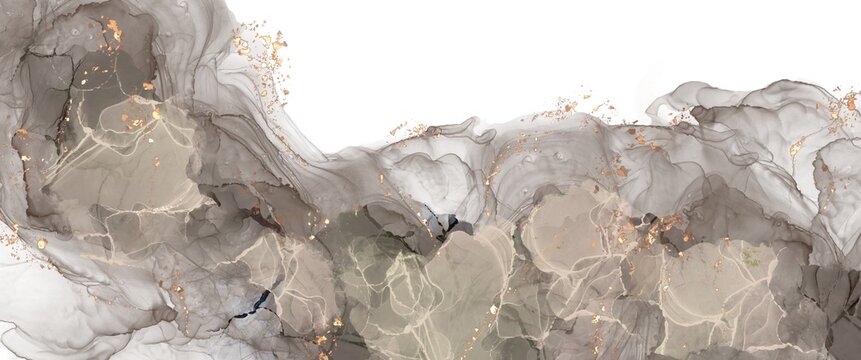 handmade elegant neutral alcohol ink abstract background with flowing organic shapes and soft earthy tones accented by delicate gold details