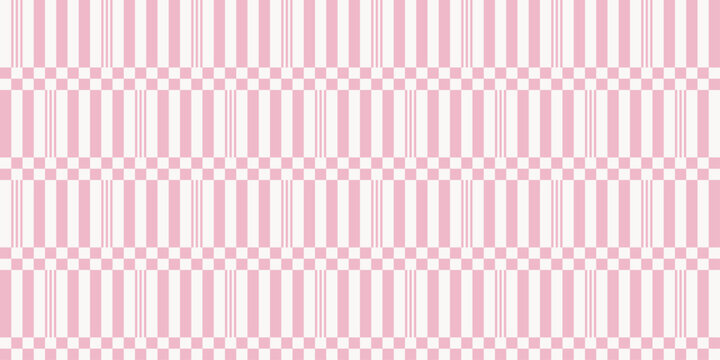 Seamless pattern of vertical straight stripes in pastel pink and white. Abstract modern geometric background. Trendy repeat checkerboard print for textile and fabric. Vector illustration