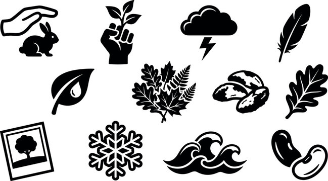 Vector flat solid fish icon set featuring marine and freshwater species silhouettes including eel angelfish goldfish catfish stingray and flounder