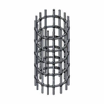 Isometric Vector Illustration of Cylindrical Rebar Cage for Concrete Pillar Reinforcement