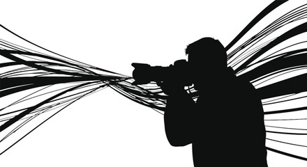 Professional photographer holding a camera capturing images with photographer photography professional silhouette capturing shooting creative technology © SAMIRAAKTHER