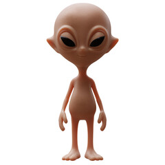Fototapeta premium Cute cartoon alien character with large black eyes front view isolated on white transparent
