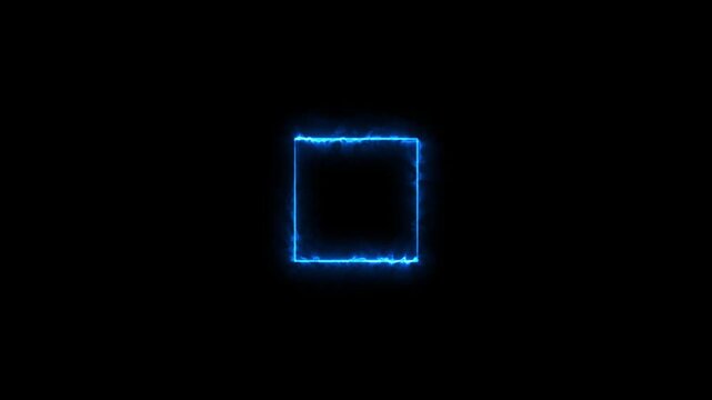 Glowing neon square frame animation. portal Blue color neon box icon. Neon Figure On Black Background. 4k regulation video.